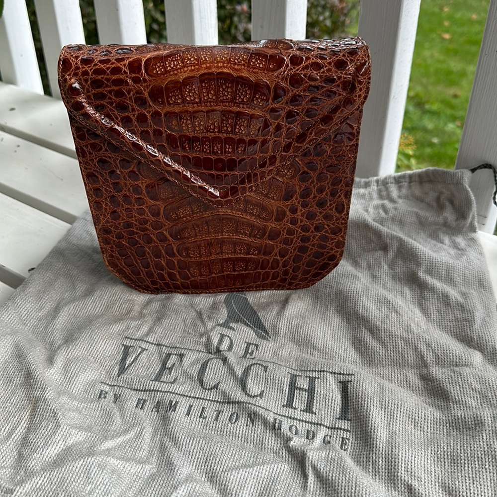 Authentic De Vecchi by Hamilton Hodge Siso Alligator Skin Crossbody Clutch bag